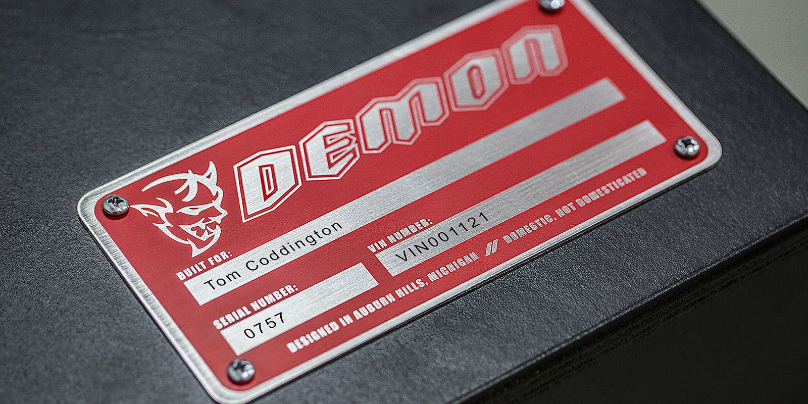 Dodge Challenger SRT Demon serial plate