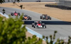 F1 racers approaching Turn 6 | Monterey Spring Classic historic vintage races at Mazda Raceway Laguna Seca