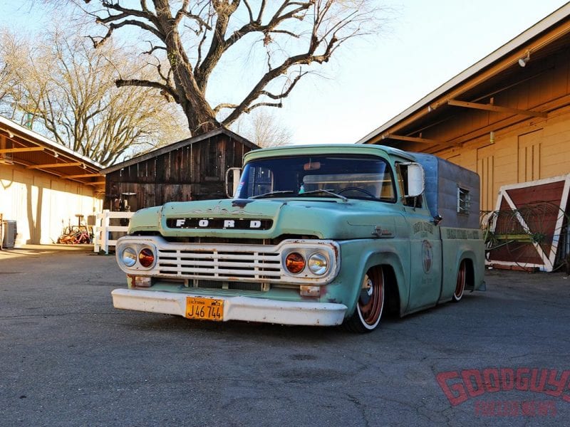 1959 Ford F100, 1959 f100, 1959 ford, patina pickup, straight six, misty river farms, fuel curve, goodguys, lowered truck