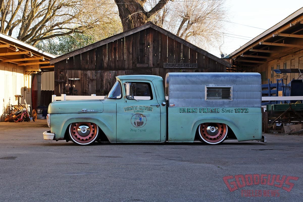 1959 Ford F100, 1959 f100, 1959 ford, patina pickup, straight six, misty river farms, fuel curve, goodguys, lowered truck