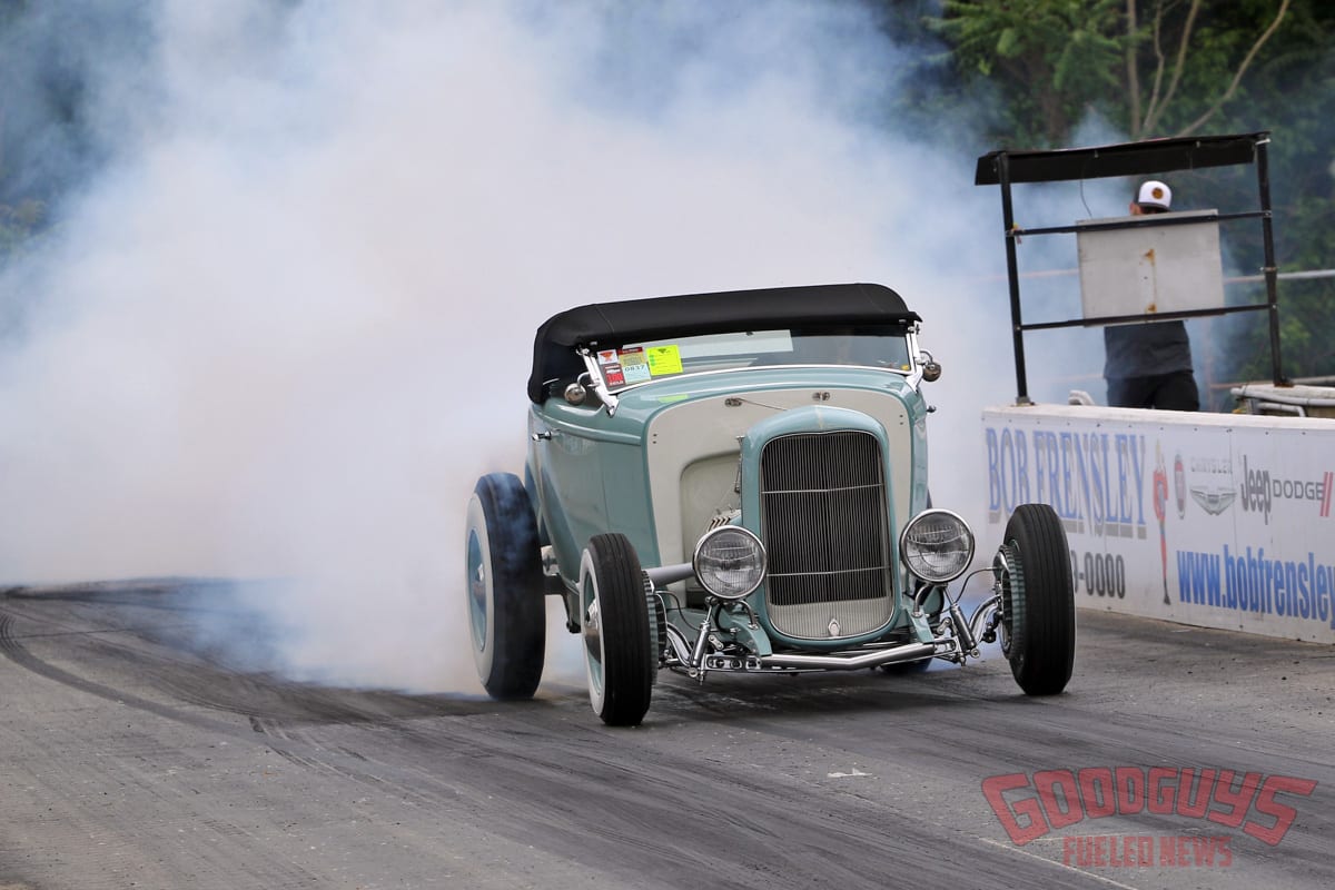 1932 ford roadster doing a burnout