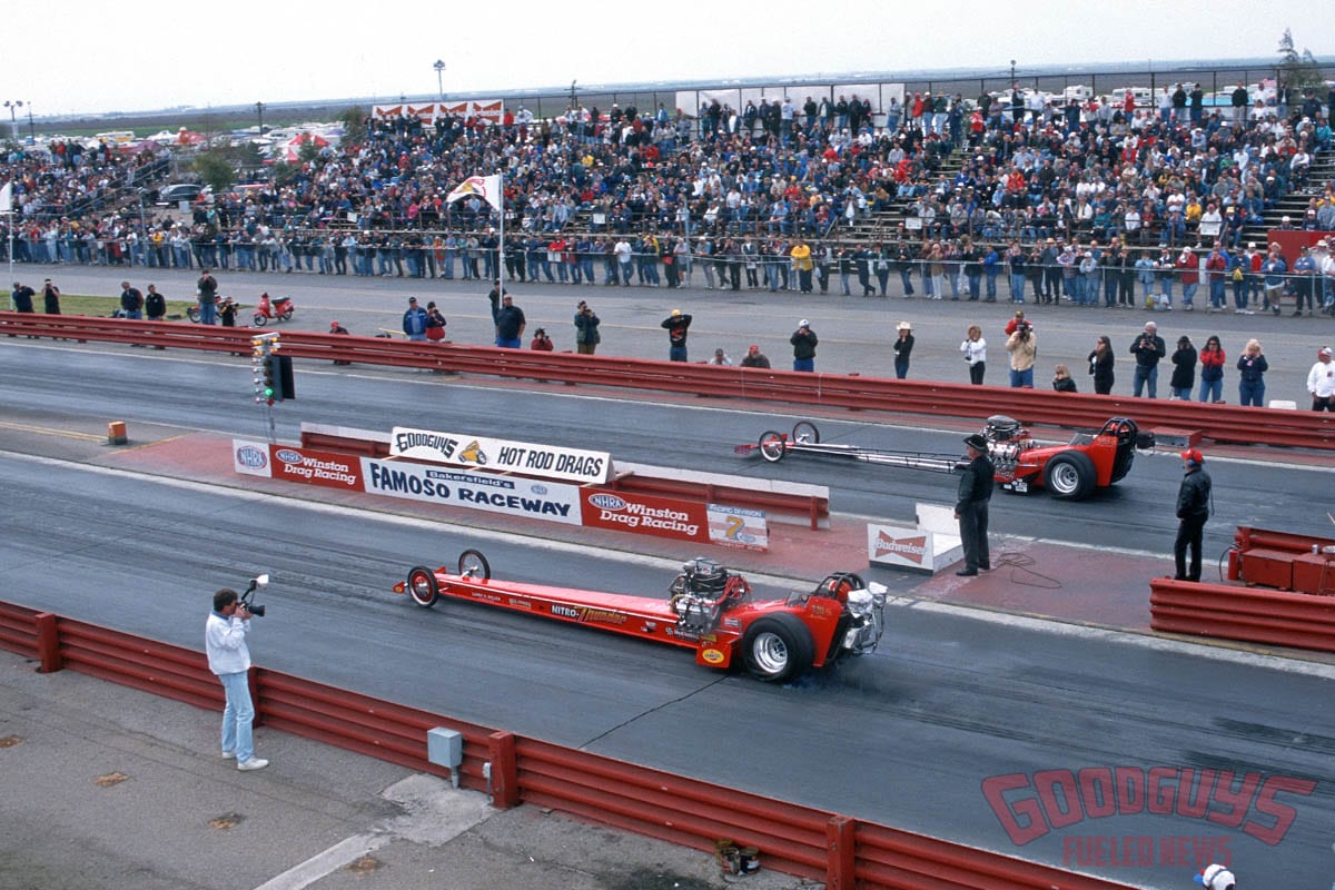 top fuel dragsters at famoso raceway during a goodguys vra drag race