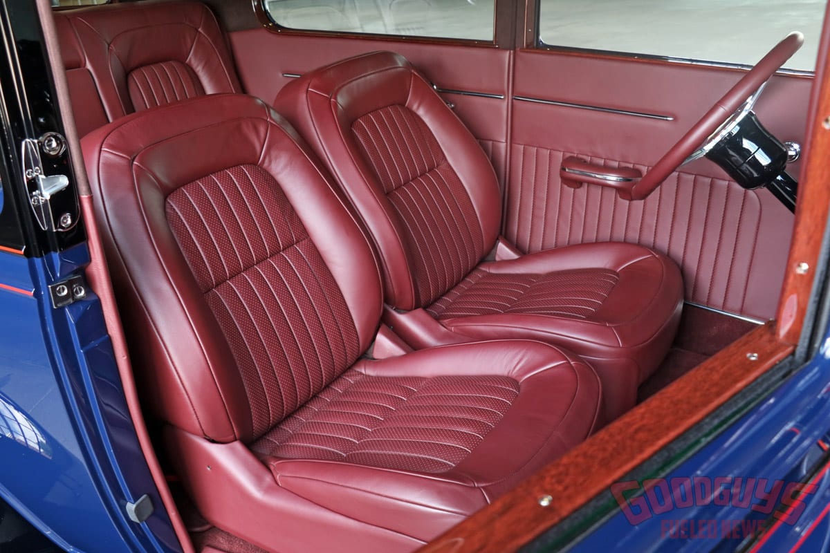 oxblood leather interior in a 1932 chevy street rod