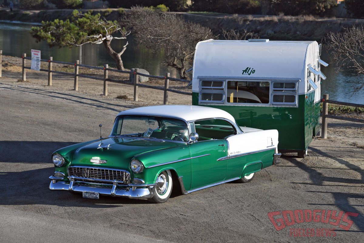 Danny Canizales 1955 Chevy Bel Air, 1955 Bel Air, 1955 Aljo Sportsman trailer, 1955 Aljoa aljo