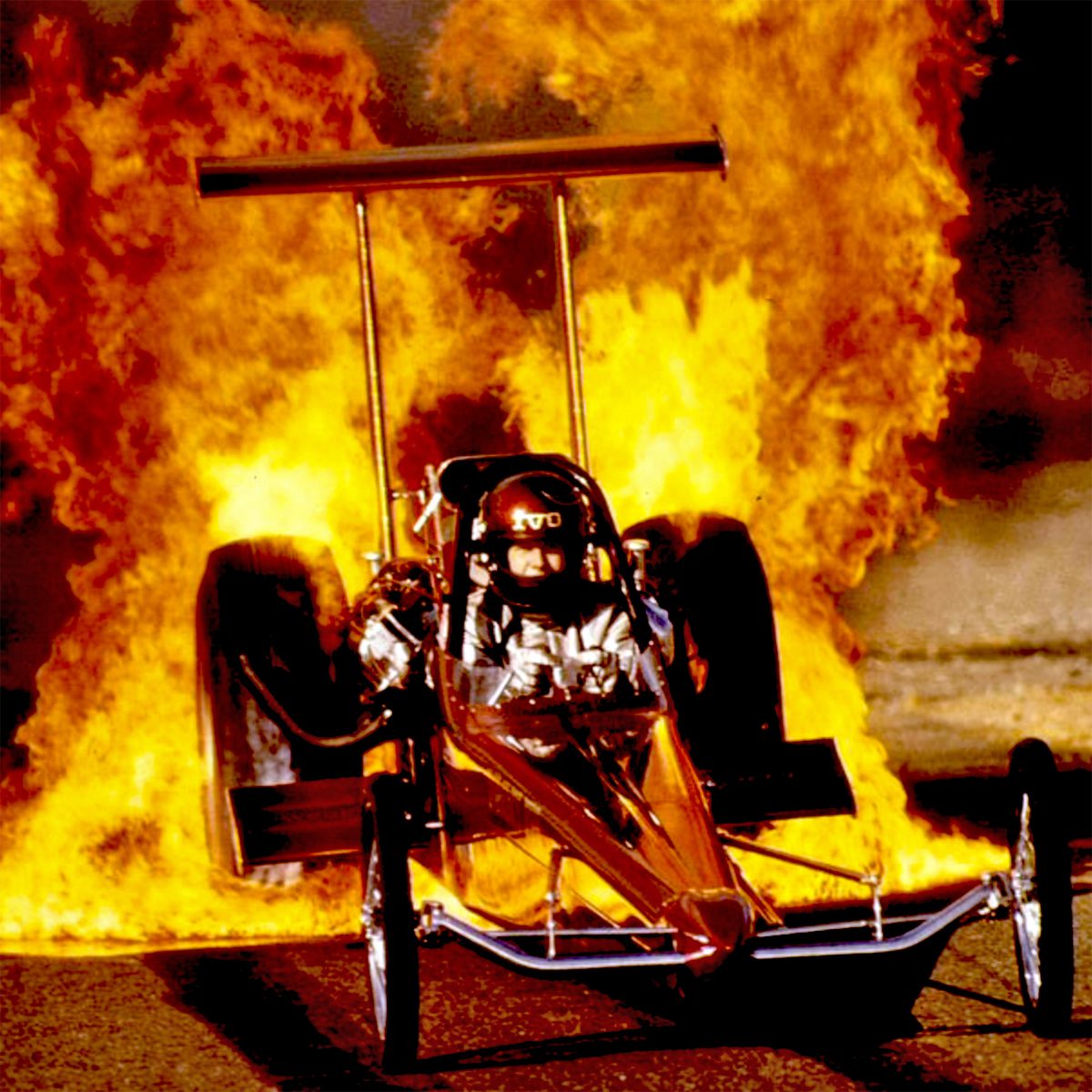 TV Tommy Ivo fire burnout, dragster fire burnout