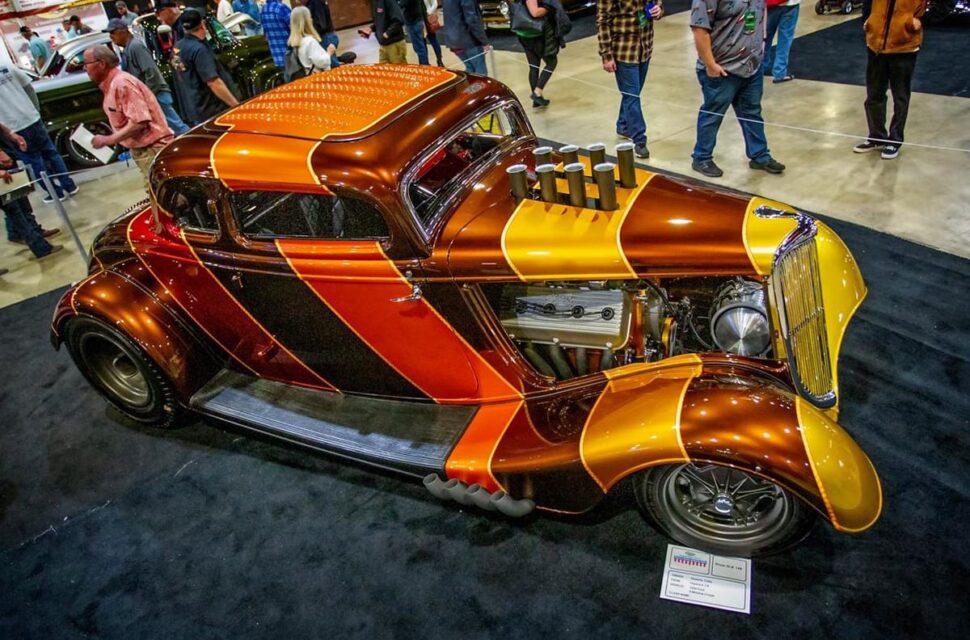 Coby Gewertz 1934 ford hot rod, south city rod and custom, vertical paint stripes, vertical stripes hot rod